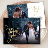 Stilvolle Gold Script 2 Foto Wedding Dankeschön Ca Dankeskarte