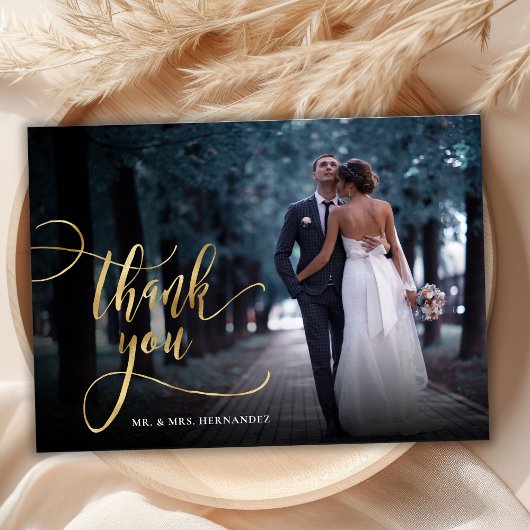 Stilvolle Gold Script 2 Foto Wedding Dankeschön Ca Dankeskarte