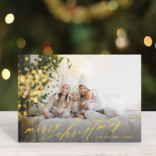 Stilvolle Gold Script Frohe Weihnachtszeit Foto Feiertagskarte