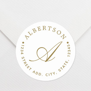 Stilvolle Gold Script Monogram Familienname Runder Aufkleber