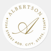 Stilvolle Gold Script Monogram Familienname Runder Aufkleber (Vorderseite)