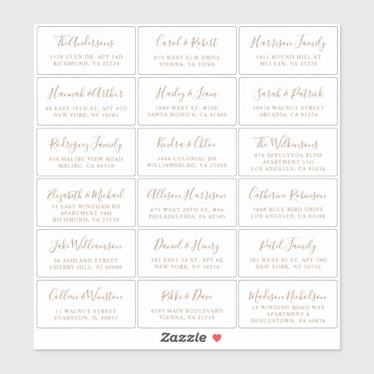 Stilvolle Gold Script Wedding Guest Address Aufkleber (Blatt)