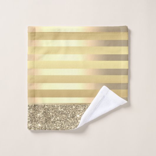 Stilvolle Gold Stripes Glitzer Shiny Badhandtuch Set (Waschlappen)