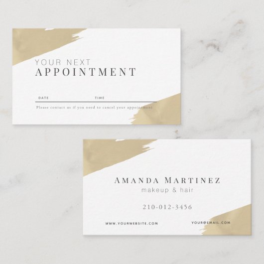 Stilvolle Gold Strokes Salon Terminierungskarte Visitenkarte (Vorne/Hinten)