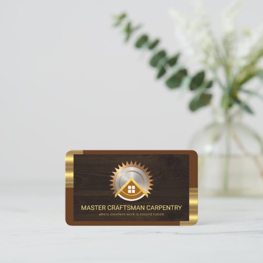 Stilvolle Gold Tab Rahmen Holz Holz Visitenkarte (Stehend Vorderseite)