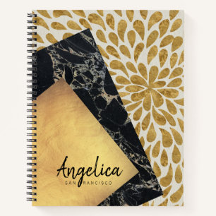 Stilvolle Gold Teardrop Paint Black Marble Monogra Notizblock