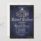 Stilvolle Gold Tiara Confetti Princess Sweet 16 Einladung (Vorderseite)