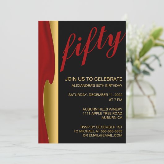 Stilvolle Gold und Rot 50. Einladung (Stehend Vorderseite)