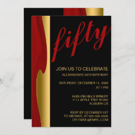 Stilvolle Gold und Rot 50. Einladung