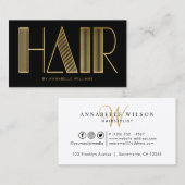 Stilvolle Gold- und Schwarztypografie-Haarstylisti Visitenkarte (Vorne/Hinten)