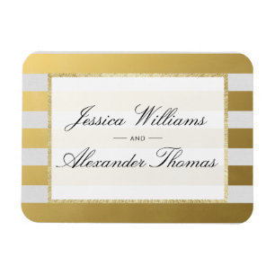 Stilvolle Gold- und White Stripes Hochzeit Magnet