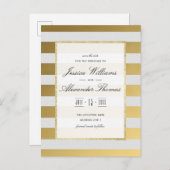 Stilvolle Gold- und White Stripes-Hochzeit retten Ankündigungspostkarte (Vorne/Hinten)