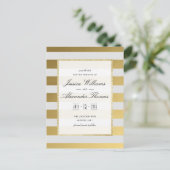 Stilvolle Gold- und White Stripes-Hochzeit retten Ankündigungspostkarte (Stehend Vorderseite)