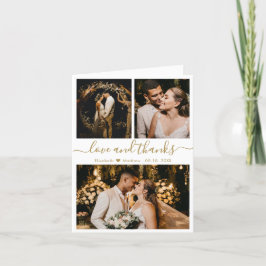 Stilvolle Gold- und White Wedding Foto Collage Dankeskarte