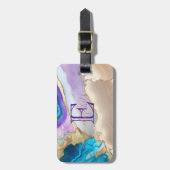 Stilvolle Gold Violet Blue Marble Monogram Gepäckanhänger (Vorderseite vertikal)