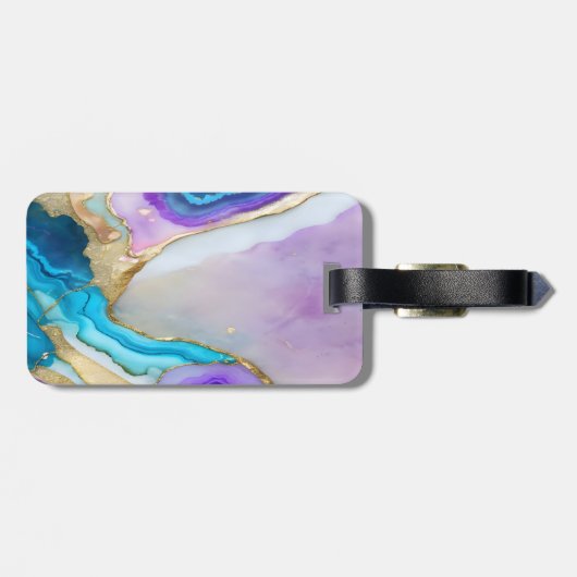 Stilvolle Gold Violet Blue Marble Monogram Gepäckanhänger (Rückseite horizontal)