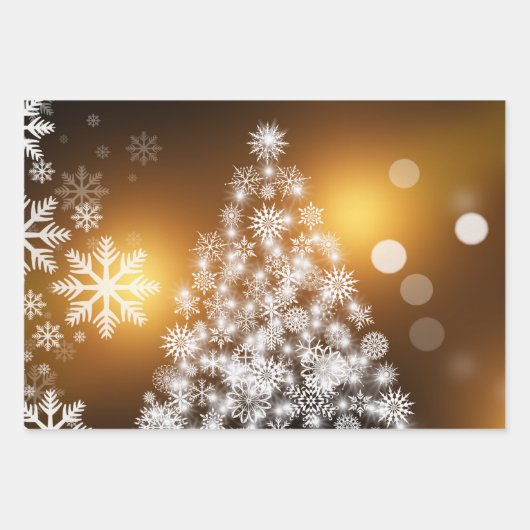 Stilvolle Gold White Christmas Tree Geschenkpapier Set (Vorderseite)