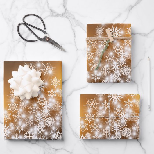 Stilvolle Gold White Christmas Tree Geschenkpapier Set (Vorderseite)