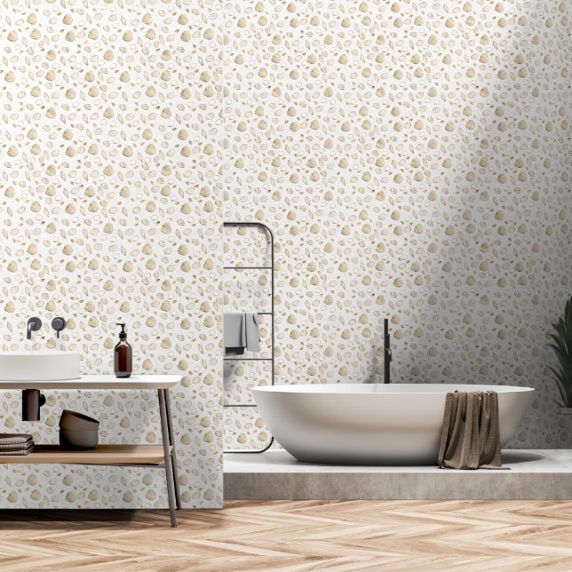 Stilvolle Gold White Seashells Tapete (Badezimmer)