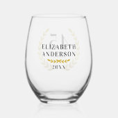 Stilvolle Gold Wreath Anniversary Name Weinglas Ohne Stiel (Rückseite)