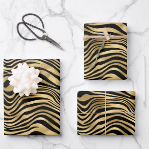 Stilvolle Gold Zebra Print  Geschenkpapier Set
