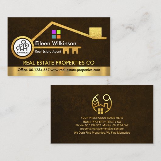 Stilvolle Gold Zuhause Key Brown Grunge Visitenkarte (Vorne/Hinten)