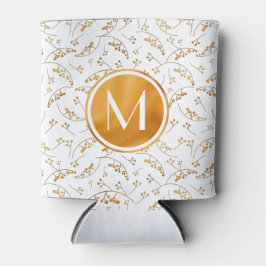 Stilvolle Goldbeeren aus Monogramm auf weißem Dosenkühler