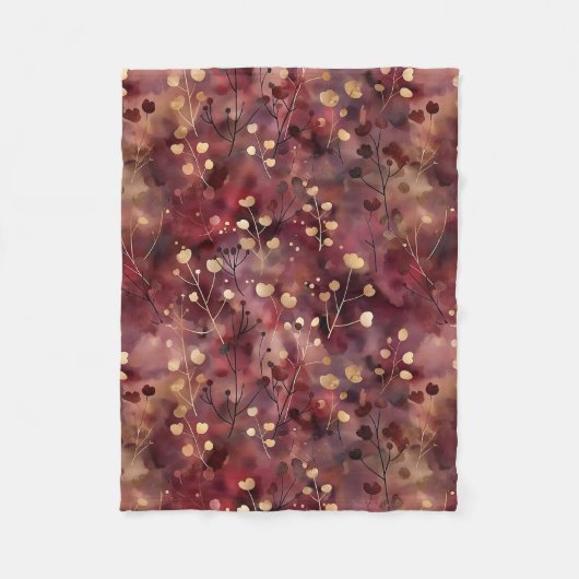 Stilvolle goldbordeauxfarbene abstrakte Blumenmust Fleecedecke (Vorderseite)