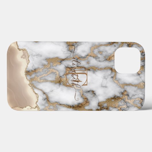 Stilvolle Goldcreme-Marmor-Monogram Case-Mate iPhone Hülle (Rückseite (Horizontal))