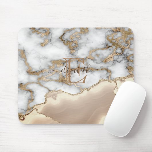 Stilvolle Goldcreme-Marmor-Monogram Mousepad (Mit Mouse)