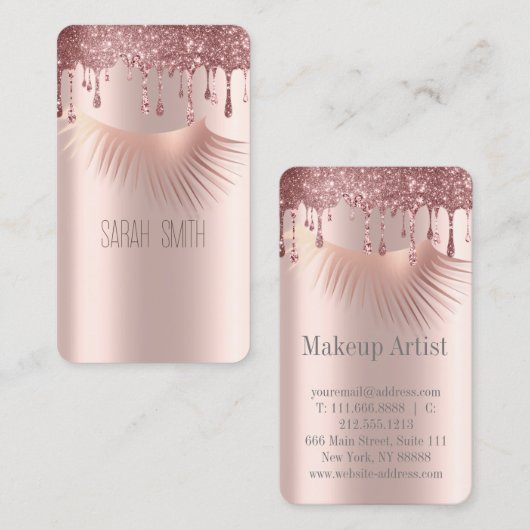 Stilvolle Golde Rose Glitzer Tropfen Eyelashes Visitenkarte (Vorne/Hinten)