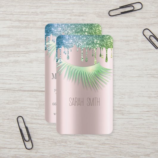 Stilvolle Golde Rose Glitzer Tropfen Eyelashes Visitenkarte (Vorderseite/Rückseite Beispiel)