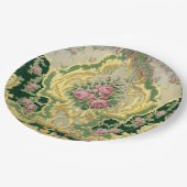 Stilvolle Golden Baroque Rokoko Pink Roses Wedding Pappteller (Schrägansicht)