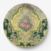 Stilvolle Golden Baroque Rokoko Pink Roses Wedding Pappteller (Vorderseite)