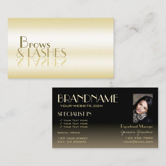 Stilvolle Golden Black Chic Spiegelbriefe mit Foto Visitenkarte (Vorne/Hinten)