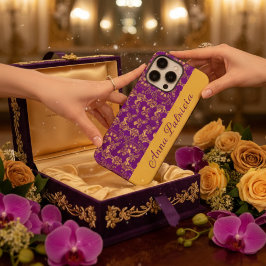 Stilvolle Golden Damask im lila Stil iPhone 16 Pro Max Hülle