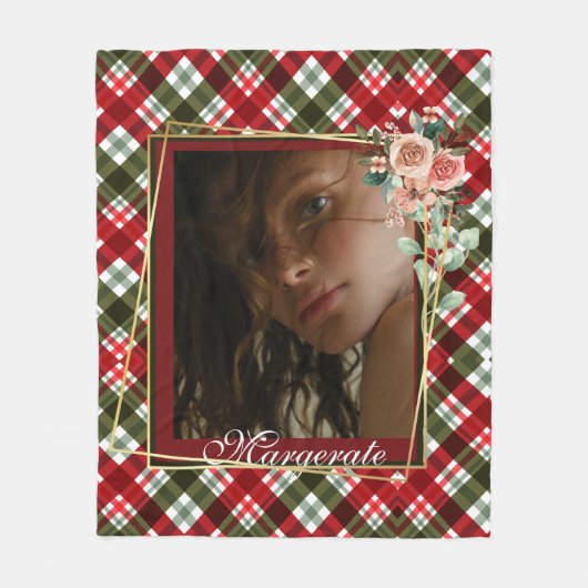 Stilvolle Golden Floral Frame elegantes modernes F Fleecedecke (Vorderseite)