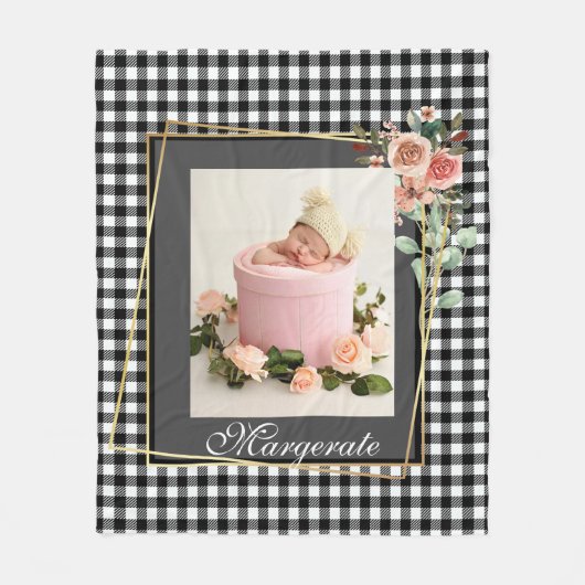 Stilvolle Golden Floral Frame elegantes modernes F Fleecedecke (Vorderseite)