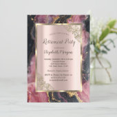 Stilvolle Golden Glitzer Black Burgundy Rente Einladung (Stehend Vorderseite)