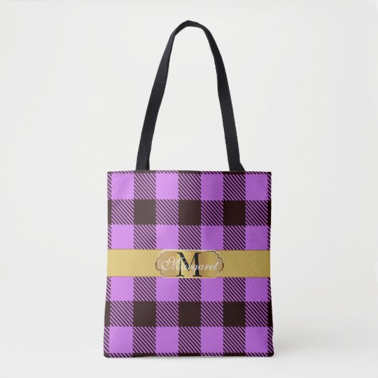 Stilvolle Golden Stripe Tartan Personalisierte Hoc Tasche (Vorderseite)