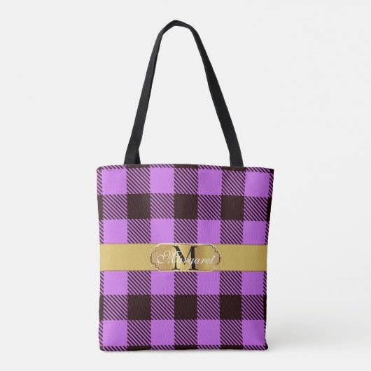 Stilvolle Golden Stripe Tartan Personalisierte Hoc Tasche (Rückseite)