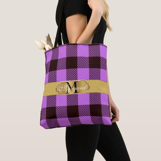 Stilvolle Golden Stripe Tartan Personalisierte Hoc Tasche (Von Nahem)