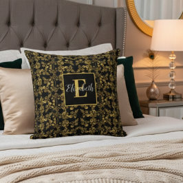 Stilvolle Golden und Black Damask wirbeln Mit Mono Kissen