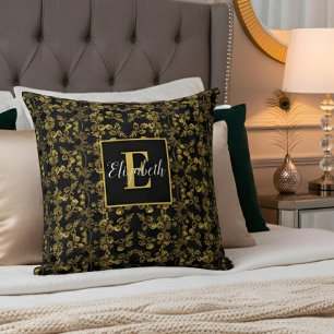 Stilvolle Golden und Black Damask wirbeln Mit Mono Kissen