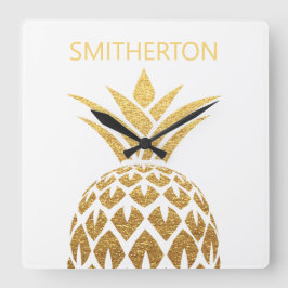 Stilvolle Goldene Ananas Name Quadratische Wanduhr
