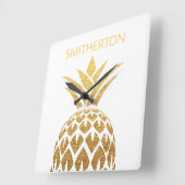 Stilvolle Goldene Ananas Name Quadratische Wanduhr (Winkel)