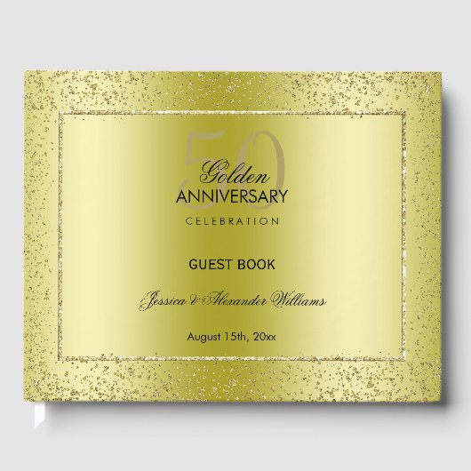 Stilvolle Goldene Confetti 50. Goldene Hochzeit Gästebuch (Vorderseite)