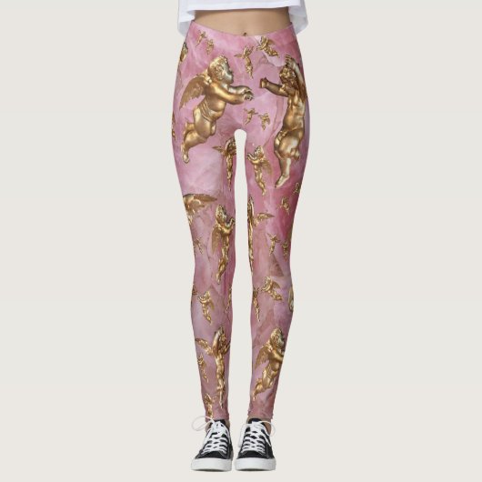 Stilvolle Goldene Engel Pink Leggings (Vorderseite)