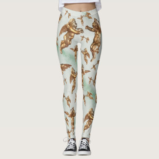 Stilvolle Goldene Engel Weiß Grün Leggings