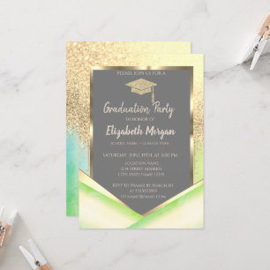 Stilvolle goldene Glitter-Abschlusskappe Grün Einladung